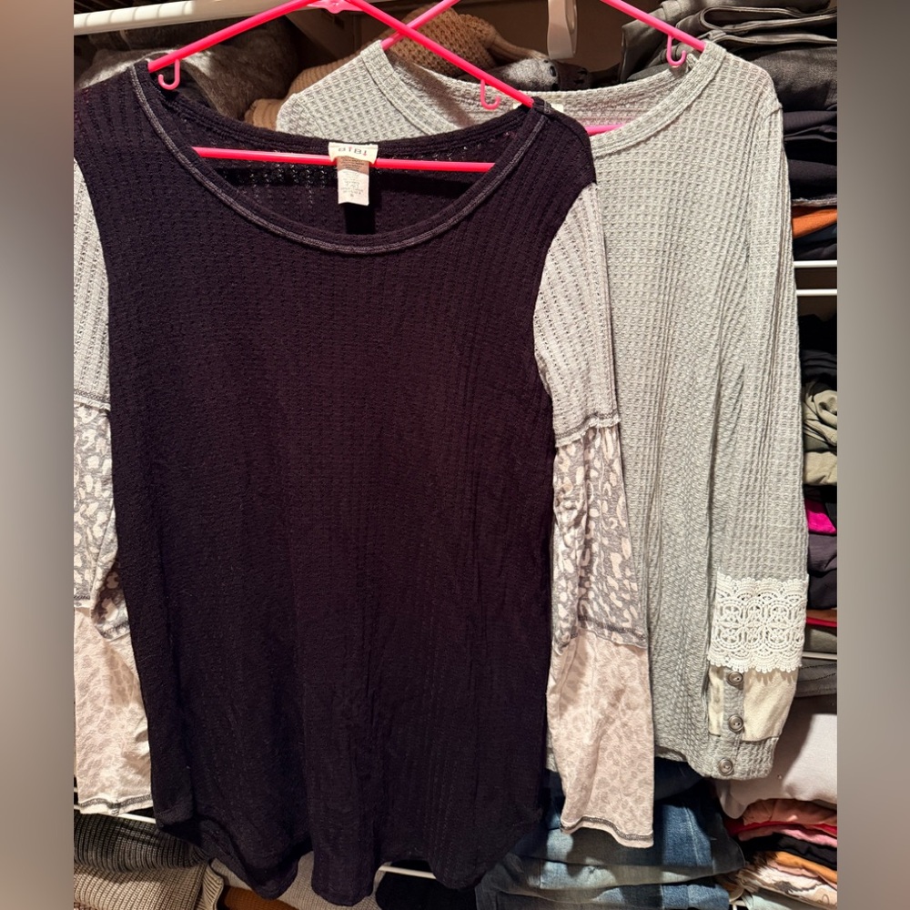 Bibi Waffle Knit Tops Lot of 2